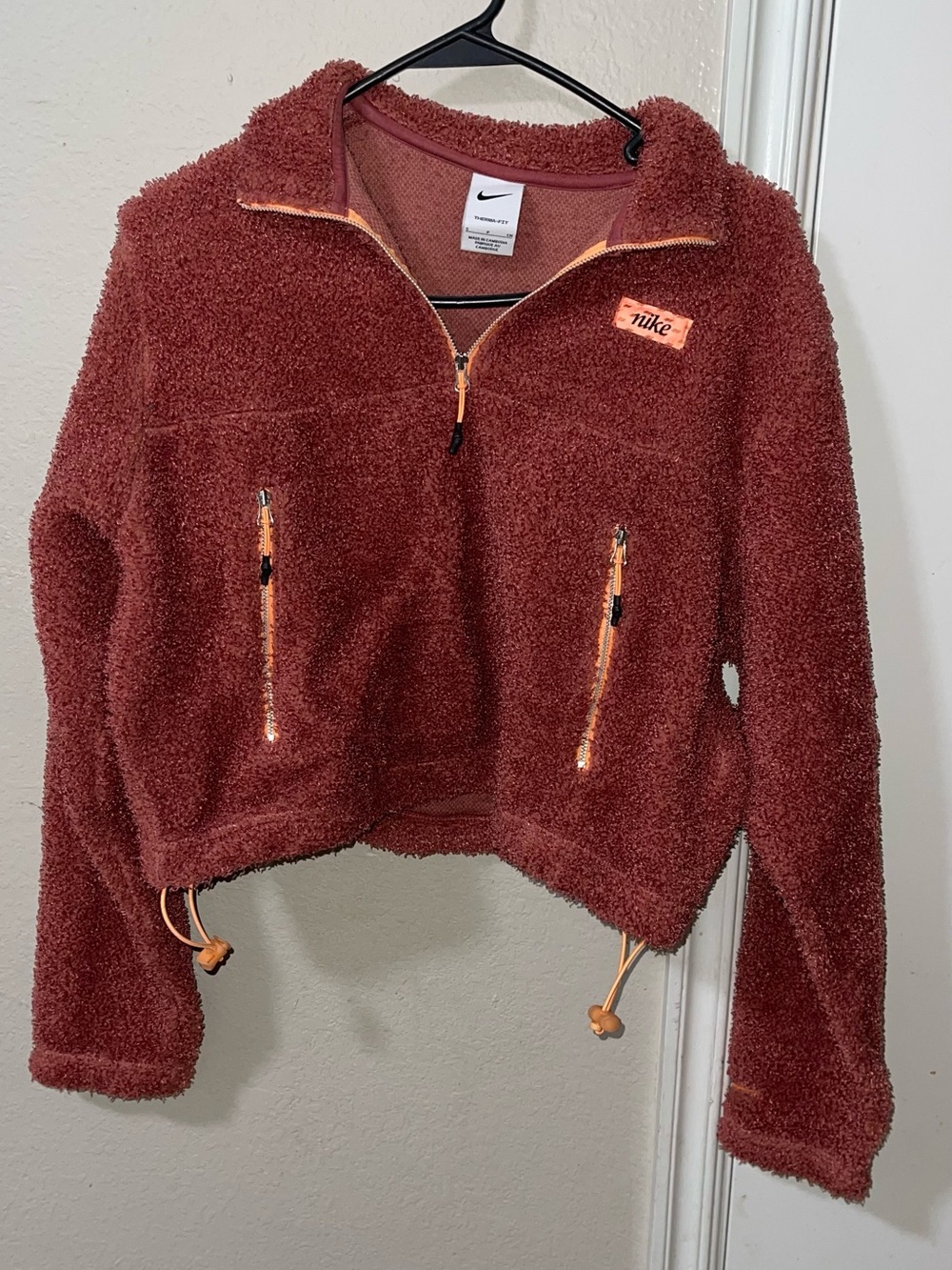 Nike Cropped Rust Sherpa Quarter-Zip Jacket